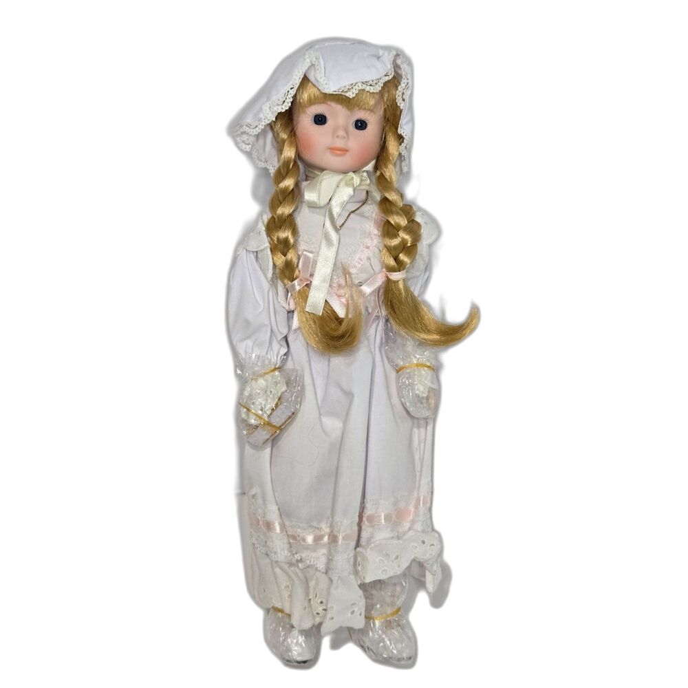 Vintage Interpur Sunday School Porcelain Doll | 15" | #15909 Blonde White Dress